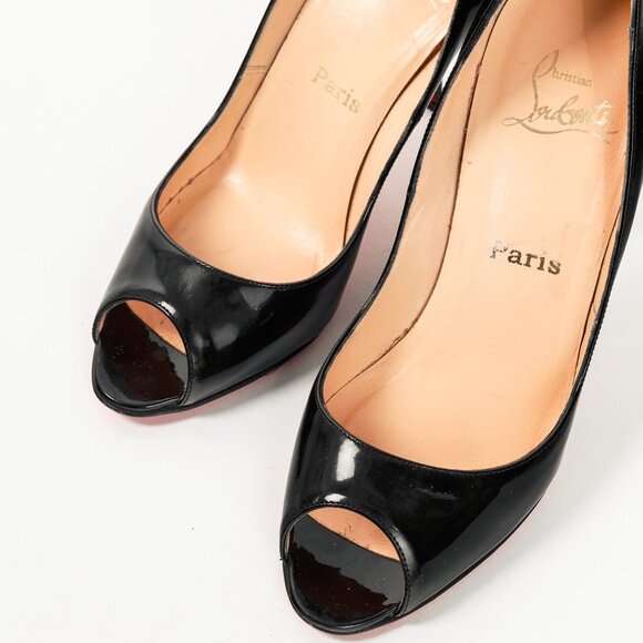 Christian Louboutin Yoyo 100 Black Patent Calf Leather Peep-Toe Pumps - Picture 6 of 9